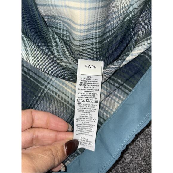 LL Bean Womens XL Mountain Classic Flannel Lined Hooded Rain Jacket Blue/ Teal - Picture 12 of 12
